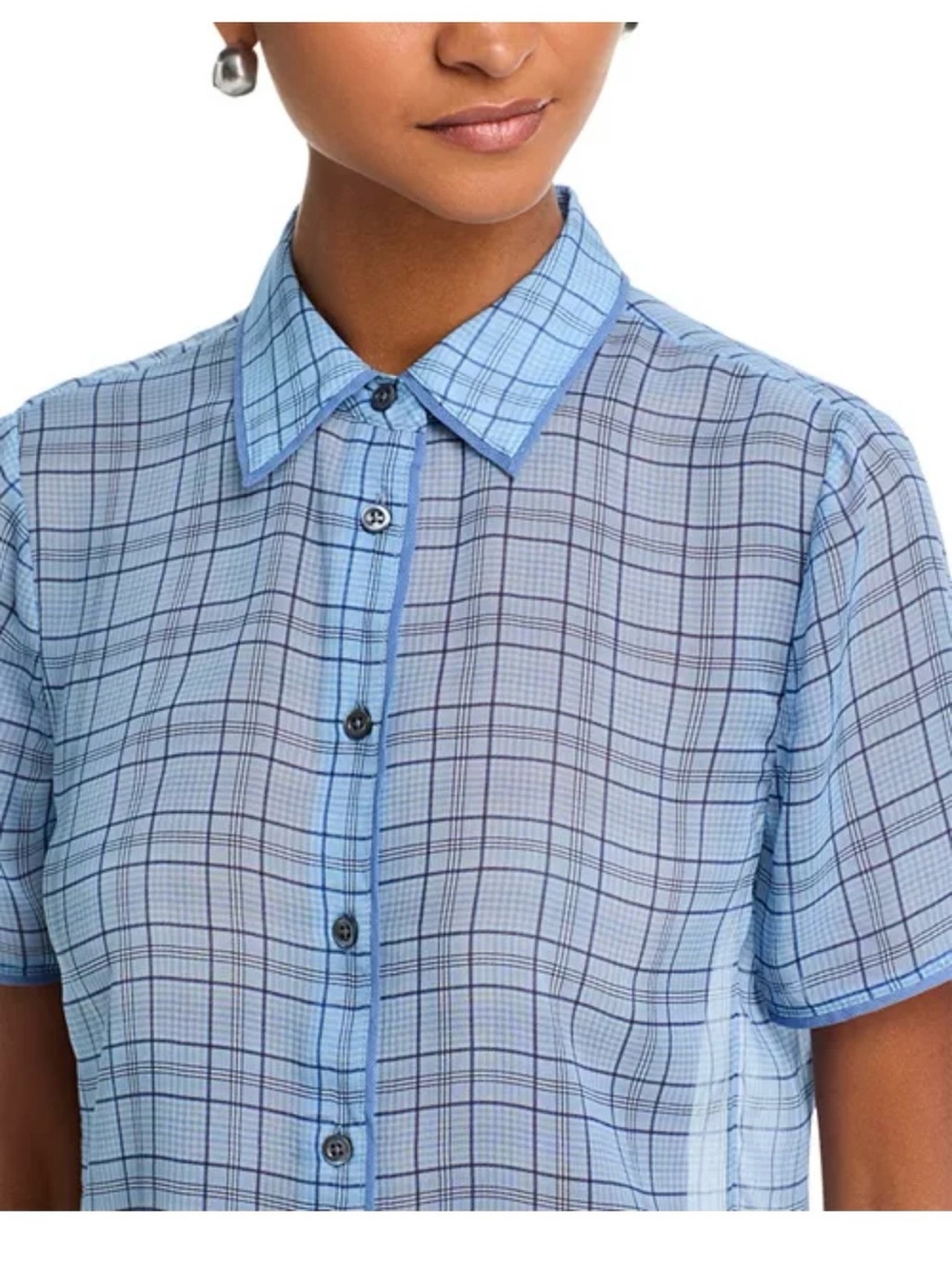 FRAME The Silk Plaid Shirt in Sky Blue Multi Size M - Picture 4 of 8
